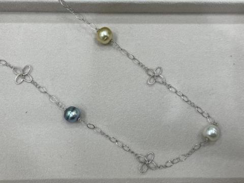 ネックレス K18WG 18.8g 黒蝶真珠 8.7-12.3mm白蝶真珠 10.7-12.4mm