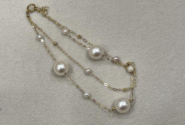 ブレスレット K18YG 3.0g アコヤ真珠 3.1mm-8.0mm