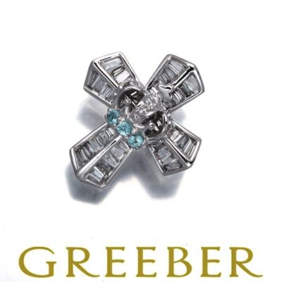 笠原真寿美 ペンダントトップ パライバトルマリン ダイヤ ダイヤモンド クラウン クロス K18WG