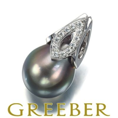 ミキモト ペンダント トップ ブラックパール 真珠 12.9mm ダイヤ ダイヤモンド 0.11ct ティアドロップ K18WG