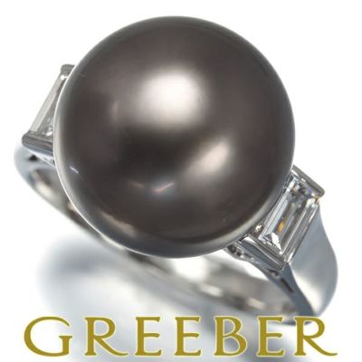 ミキモト リング ブラックパール 真珠 13.0mm ダイヤ ダイヤモンド 0.42ct 12号 Pt950