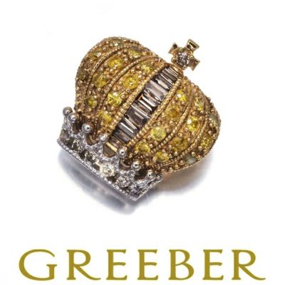 笠原真寿美 ペンダントトップ イエロー&ブラウン ダイヤ ダイヤモンド クラウン クロス K18YG/WG