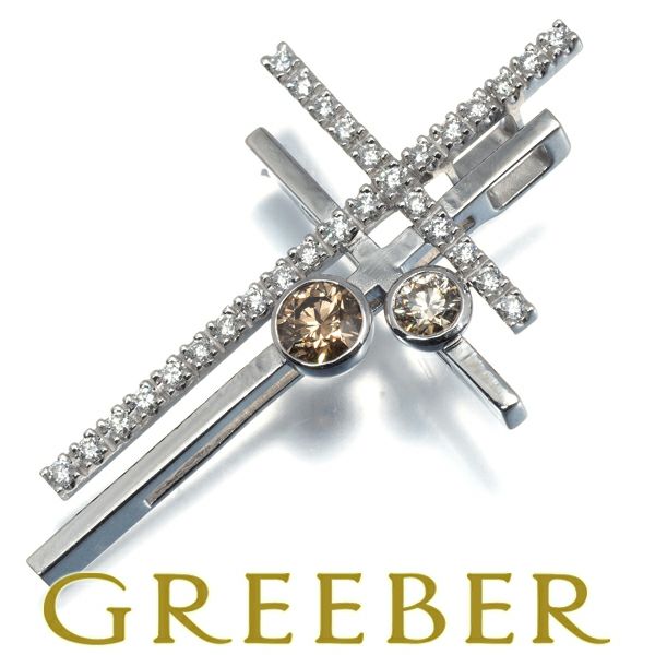 カシケイ ペンダントトップ ブラウン&クリア ダイヤ ダイヤモンド 0.58ct/0.37ct ダブルクロス K18WG