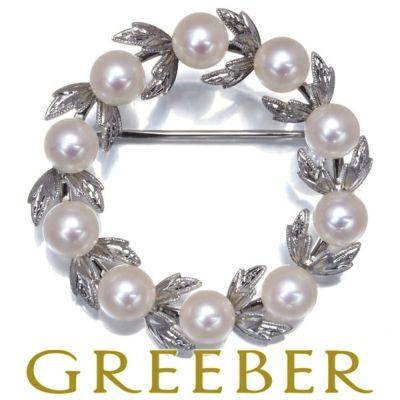 ミキモト ブローチ パール 真珠 5.6mm リーフ リース サークル シルバー 