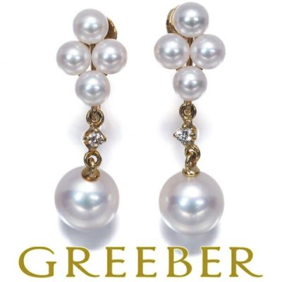 ミキモト イヤリング パール 真珠 3.8-7.0mm ダイヤ ダイヤモンド K18YG