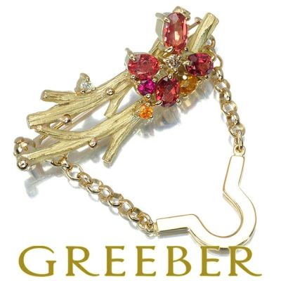 福原佐智 ブローチ サファイア 1.01ct ダイヤ ダイヤモンド 0.04ct オレンジガーネット K18YG