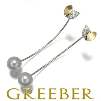 タサキ ピアス パール 真珠 7.7mm ダイヤ ダイヤモンド 0.08ct M/G フローレット K18WG/YG