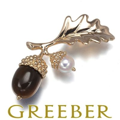 ミキモト ブローチ タイガーアイ ベビーパール 真珠 5.0mm ドングリ ピン K18PG