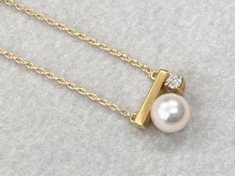 タサキ ネックレス K18YG 4.1g アコヤ真珠 ダイヤ プチ バランス クラス 