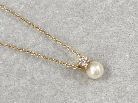 サマンサティアラ ネックレス K10YG 0.9g 真珠 ダイヤ 